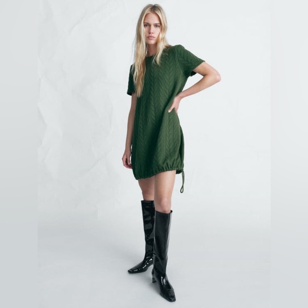ZARA TEXTURED WEAVE DRESS GREEN BRAND NEW WITH TAGS SMALL